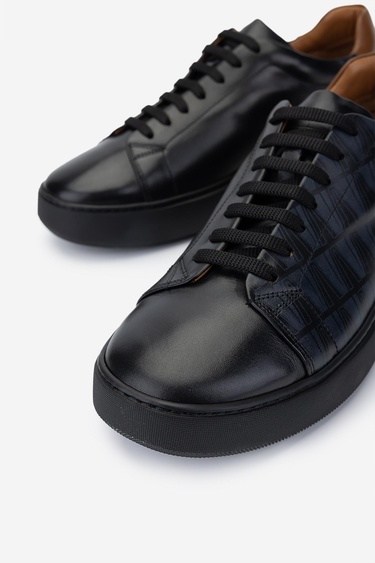 Valmenti Erkek Hakiki Deri Siyah Deri Sneakers & Spor Ayakkabı