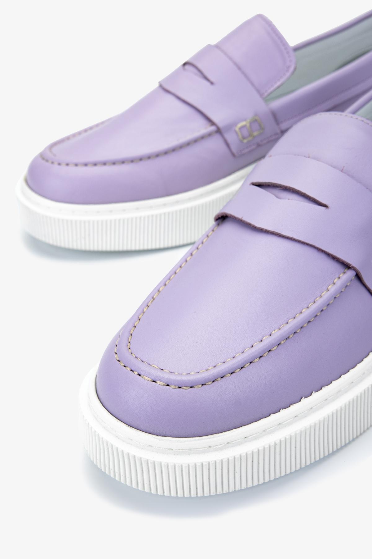 Valmenti Erkek Hakiki Deri Mor Loafer Ayakkabı