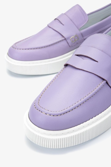  Valmenti Erkek Hakiki Deri Mor Loafer Ayakkabı