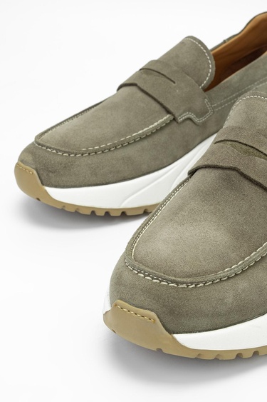  Valmenti Runo Erkek Haki Süet Hakiki Deri Loafer Ayakkabı