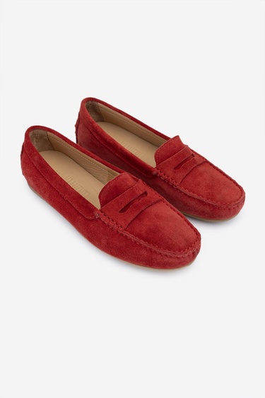  Valmenti Laisa Kadın Kırmızı Süet Hakiki Deri Loafer Ayakkabı