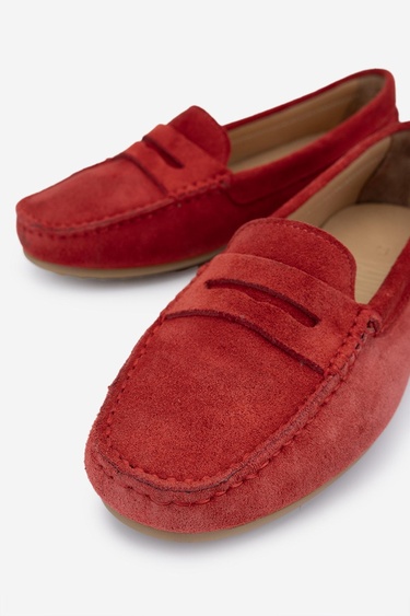  Valmenti Laisa Kadın Kırmızı Süet Hakiki Deri Loafer Ayakkabı