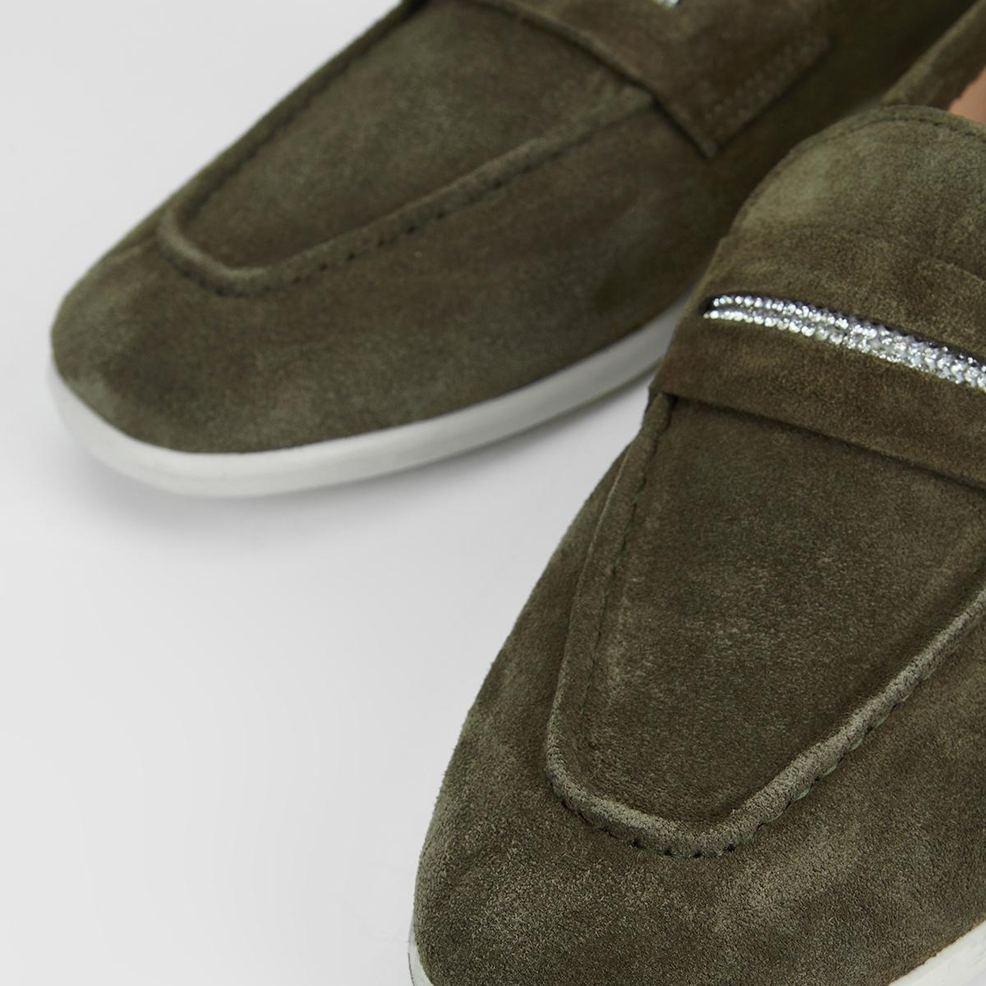 Valmenti Aegis Kadın Haki Süet Hakiki Deri Loafer Ayakkabı