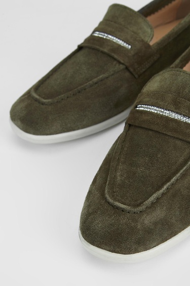  Valmenti Aegis Kadın Haki Süet Hakiki Deri Loafer Ayakkabı