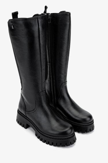  Valmenti Kadın Hakiki Deri Siyah Floter Casual Çizme
