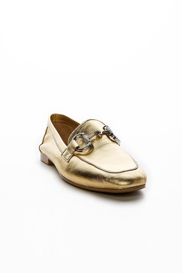  Valmenti Ester Kadın Altın Metalik Hakiki Deri Loafer Ayakkabı