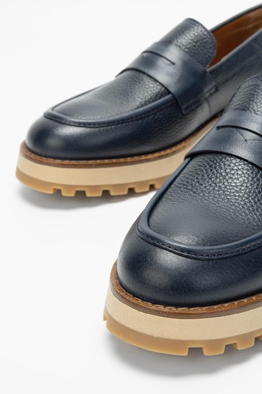 Valmenti Erkek Lacivert Floter Hakiki Deri Loafer Ayakkabı