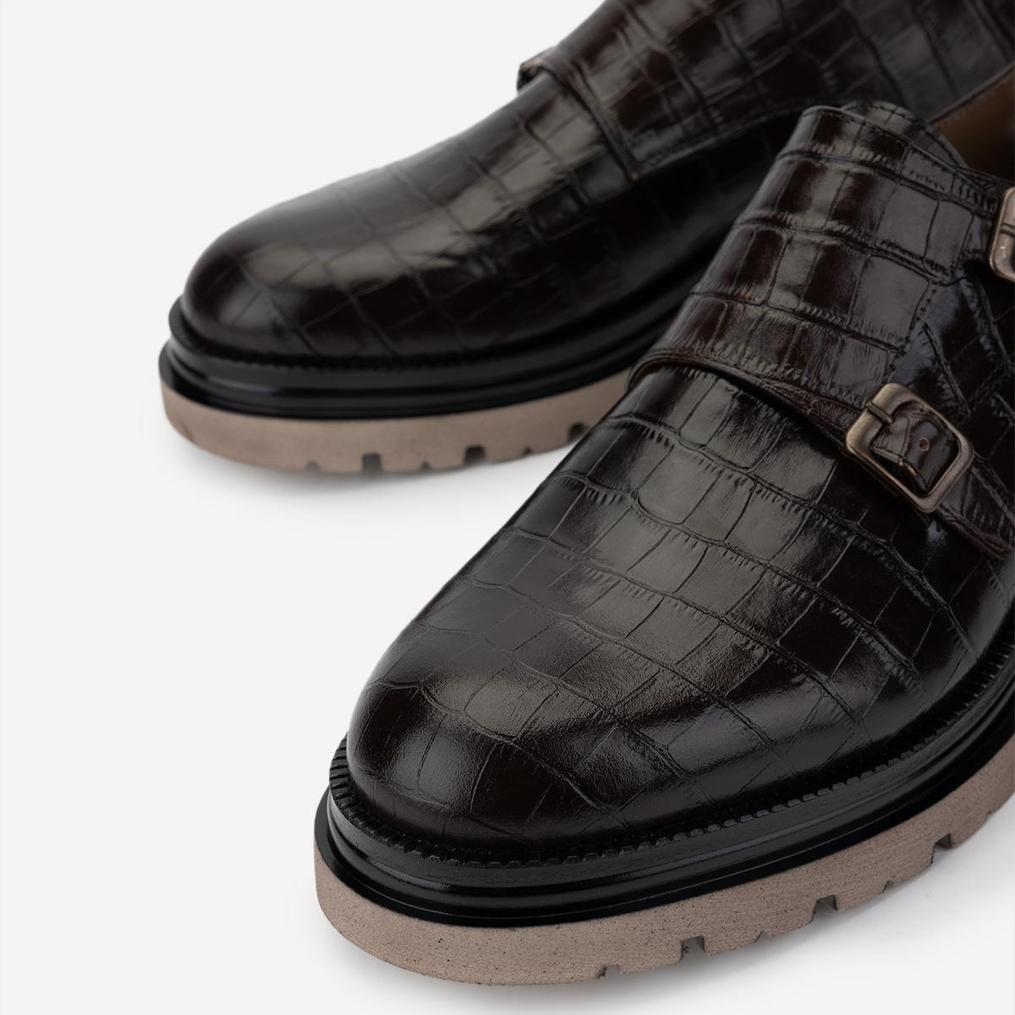 Valmenti Erkek Hakiki Deri Kahverengi Kroko Klasik Ayakkabı