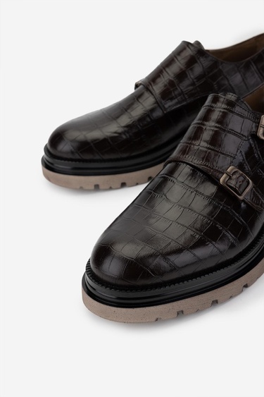  Valmenti Erkek Hakiki Deri Kahverengi Kroko Klasik Ayakkabı