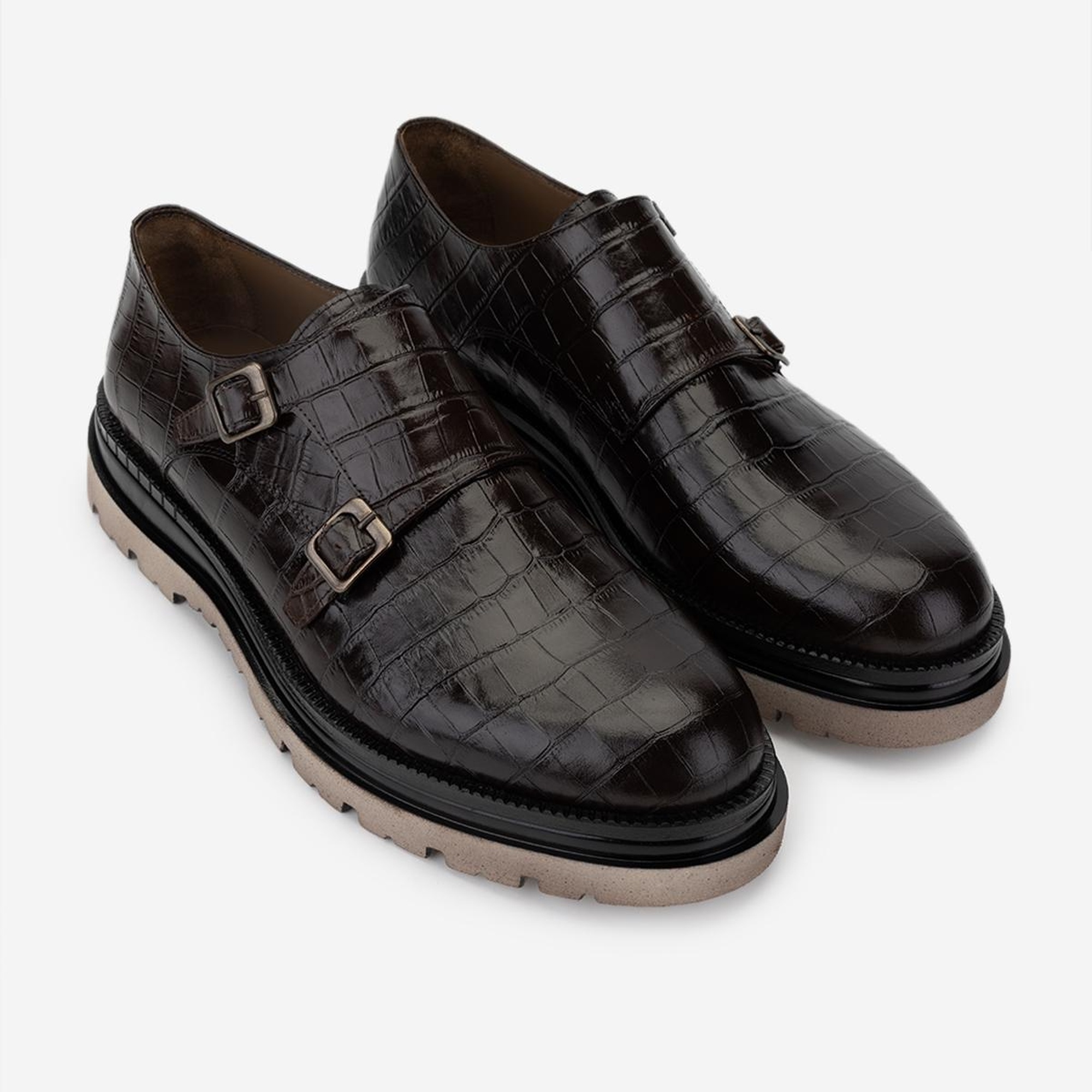 Valmenti Erkek Hakiki Deri Kahverengi Kroko Klasik Ayakkabı