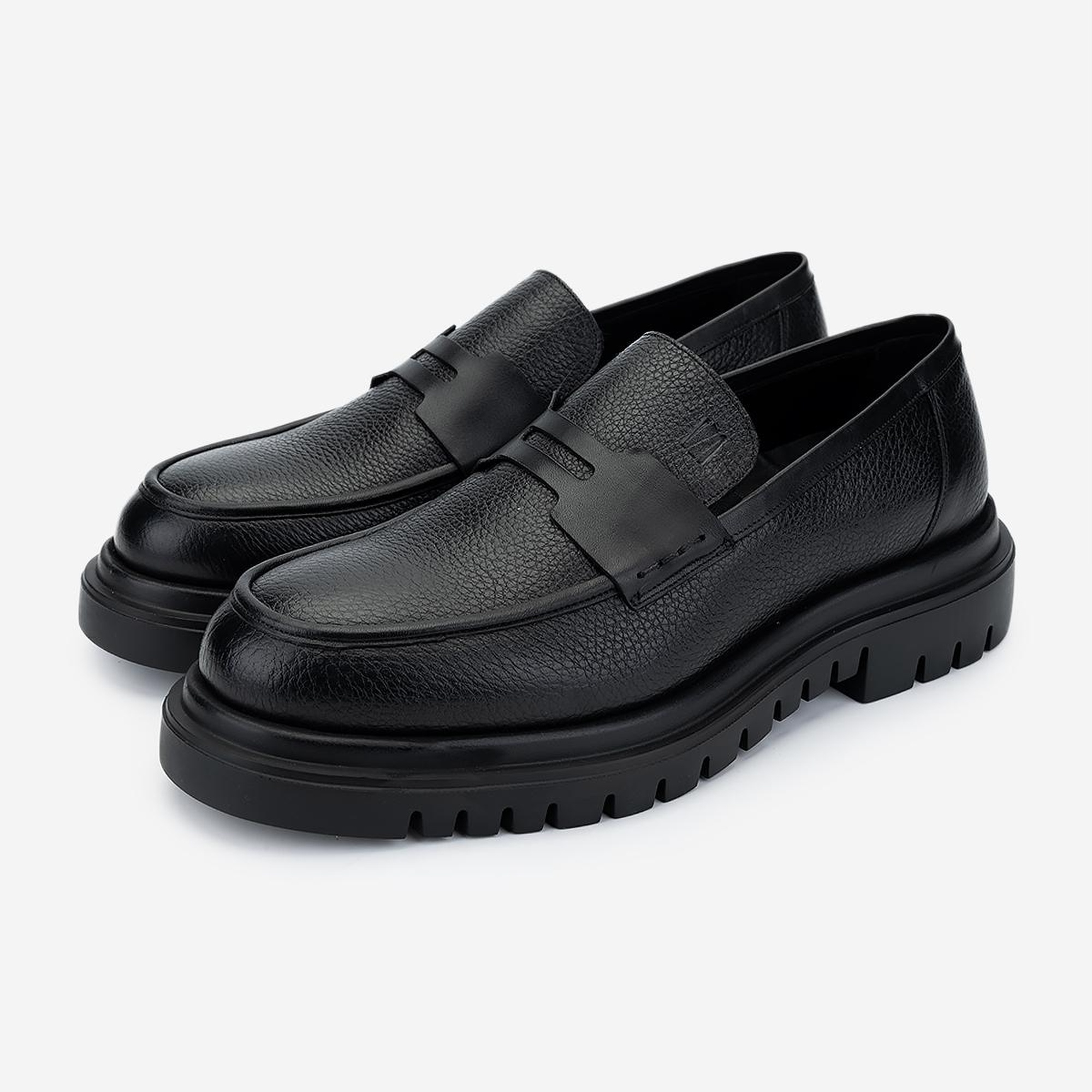 Valmenti Erkek Hakiki Deri Siyah Floter Loafer Ayakkabı