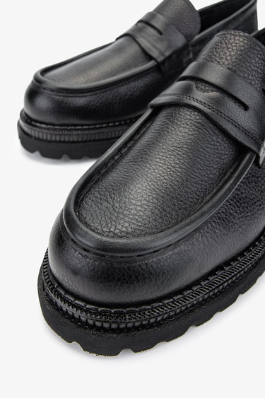  Valmenti Erkek Hakiki Deri Siyah Floter Loafer Ayakkabı