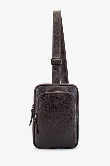  Valmenti Erkek Hakiki Deri Kahverengi Body Bag Çanta