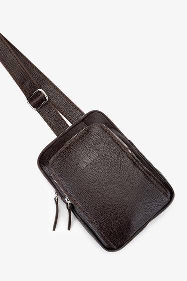  Valmenti Erkek Hakiki Deri Kahverengi Body Bag Çanta