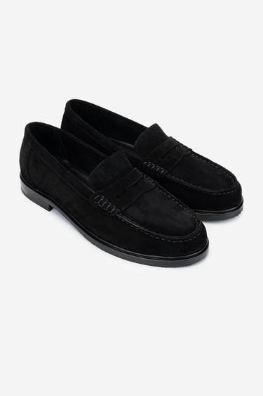  Valmenti Kadın Hakiki Deri Siyah Süet Loafer Ayakkabı