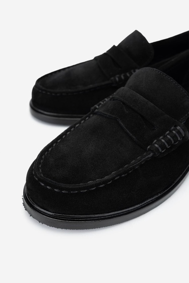  Valmenti Kadın Hakiki Deri Siyah Süet Loafer Ayakkabı