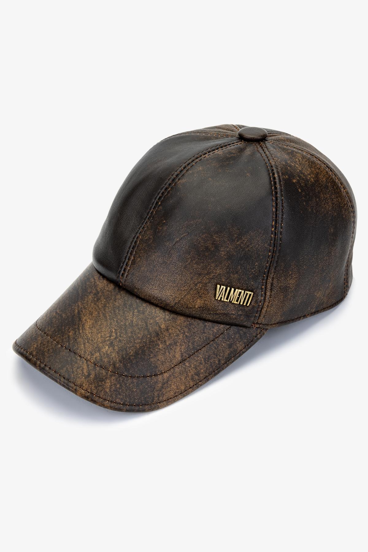 Valmenti Erkek Hakiki Deri Kahverengi Şapka