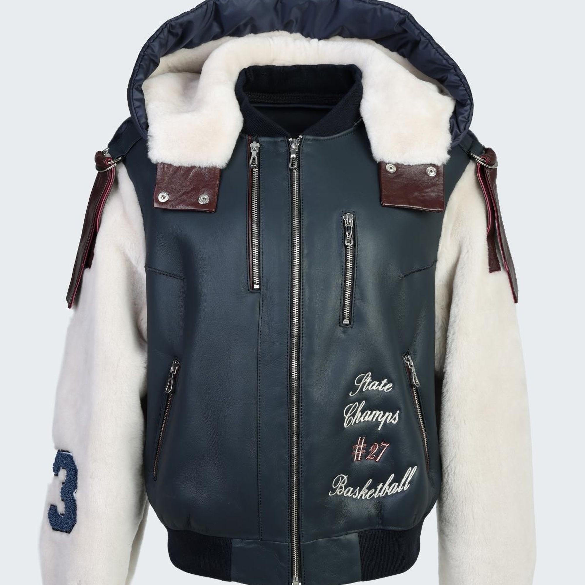 Valmenti Kadın Lacivert Deri/Kürk Mont