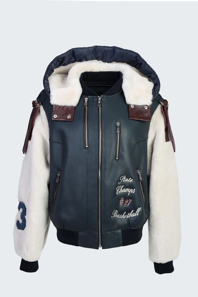  Valmenti Kadın Lacivert Deri/Kürk Mont