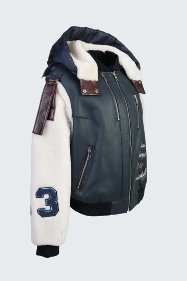  Valmenti Kadın Lacivert Deri/Kürk Mont