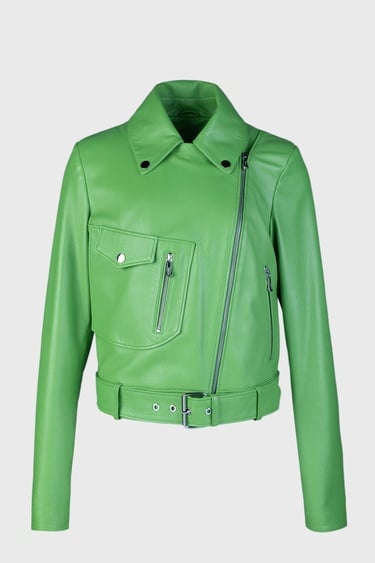  Valmenti Kadın Yeşil Hakiki Deri Deri Mont