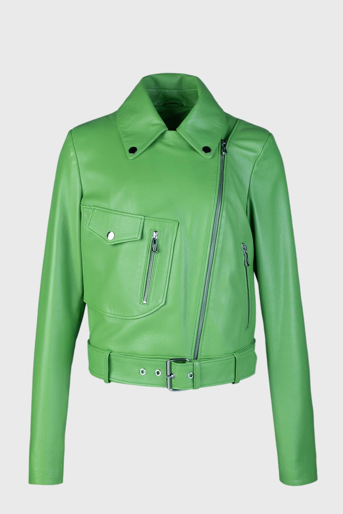  Valmenti Kadın Yeşil Hakiki Deri Deri Mont