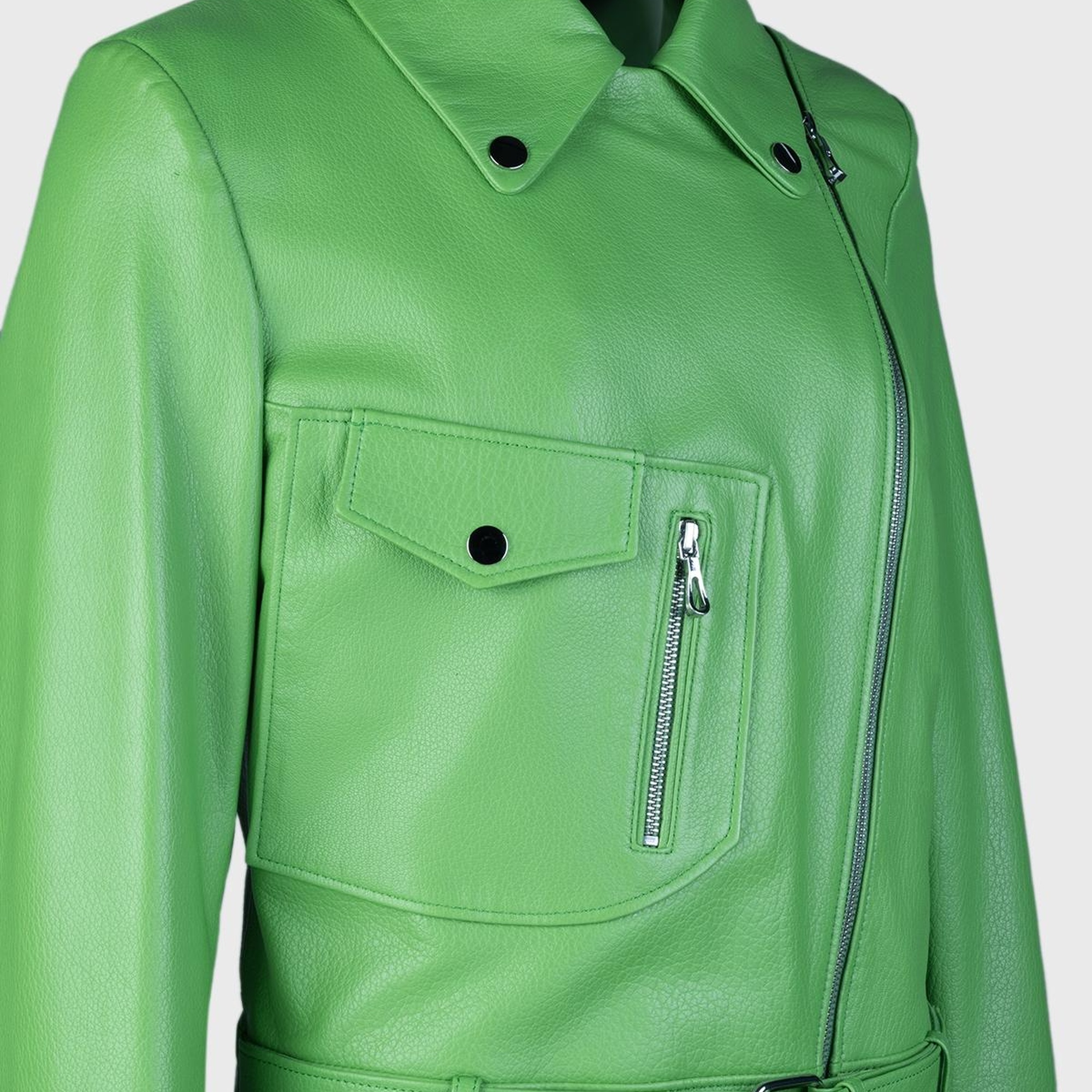 Valmenti Kadın Yeşil Hakiki Deri Deri Mont