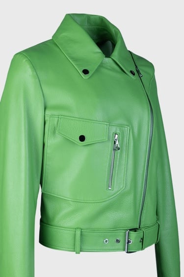  Valmenti Kadın Yeşil Hakiki Deri Deri Mont