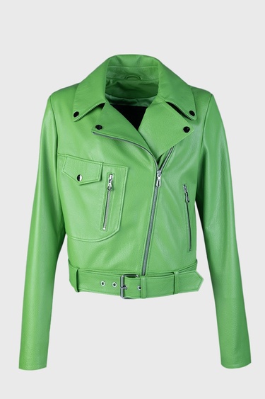  Valmenti Kadın Yeşil Hakiki Deri Deri Mont