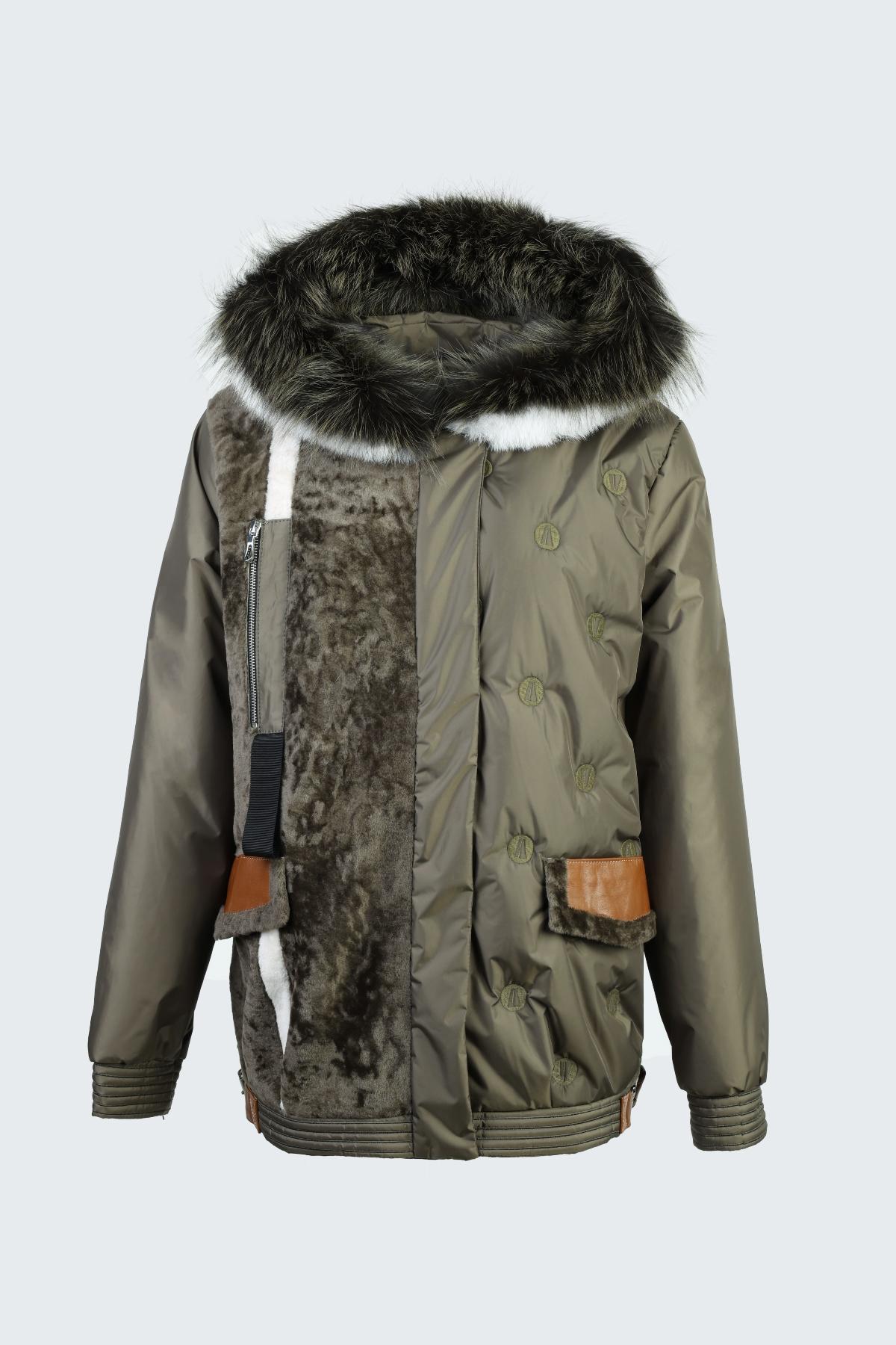  Valmenti Kadın Haki KURK/DERI/KUMAS Mont