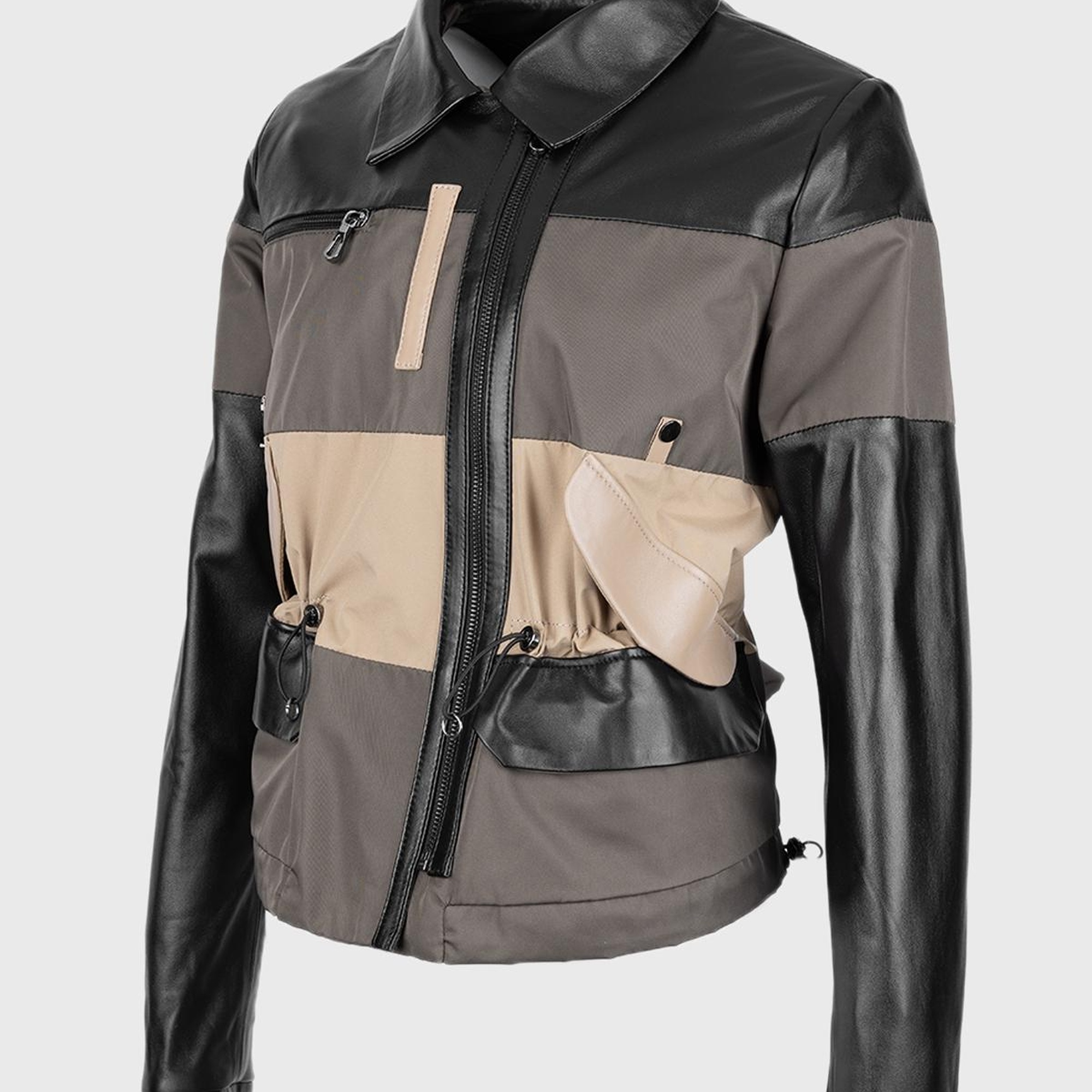 Valmenti Kadın Siyah Deri & Tekstil Deri Mont