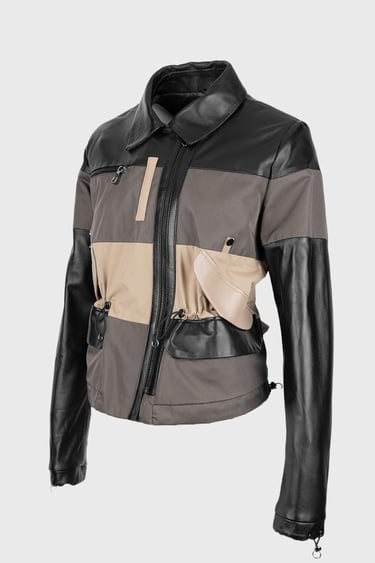  Valmenti Kadın Siyah Deri & Tekstil Deri Mont