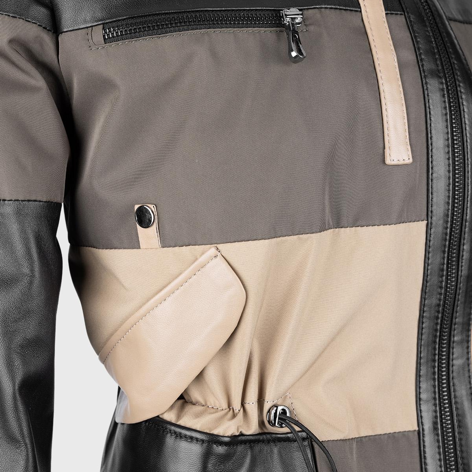 Valmenti Kadın Siyah Deri & Tekstil Deri Mont