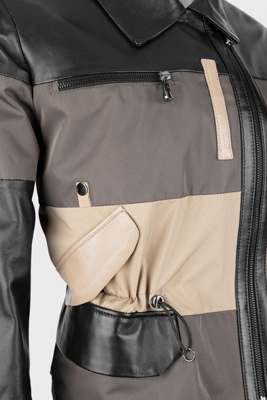  Valmenti Kadın Siyah Deri & Tekstil Deri Mont