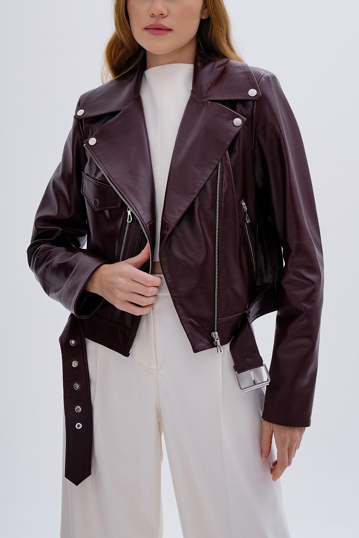  Valmenti Kadın Hakiki Deri Bordo Mont