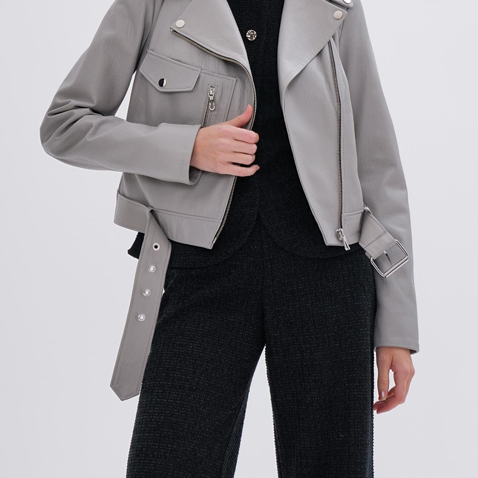 Valmenti Kadın Hakiki Deri Gri Mont