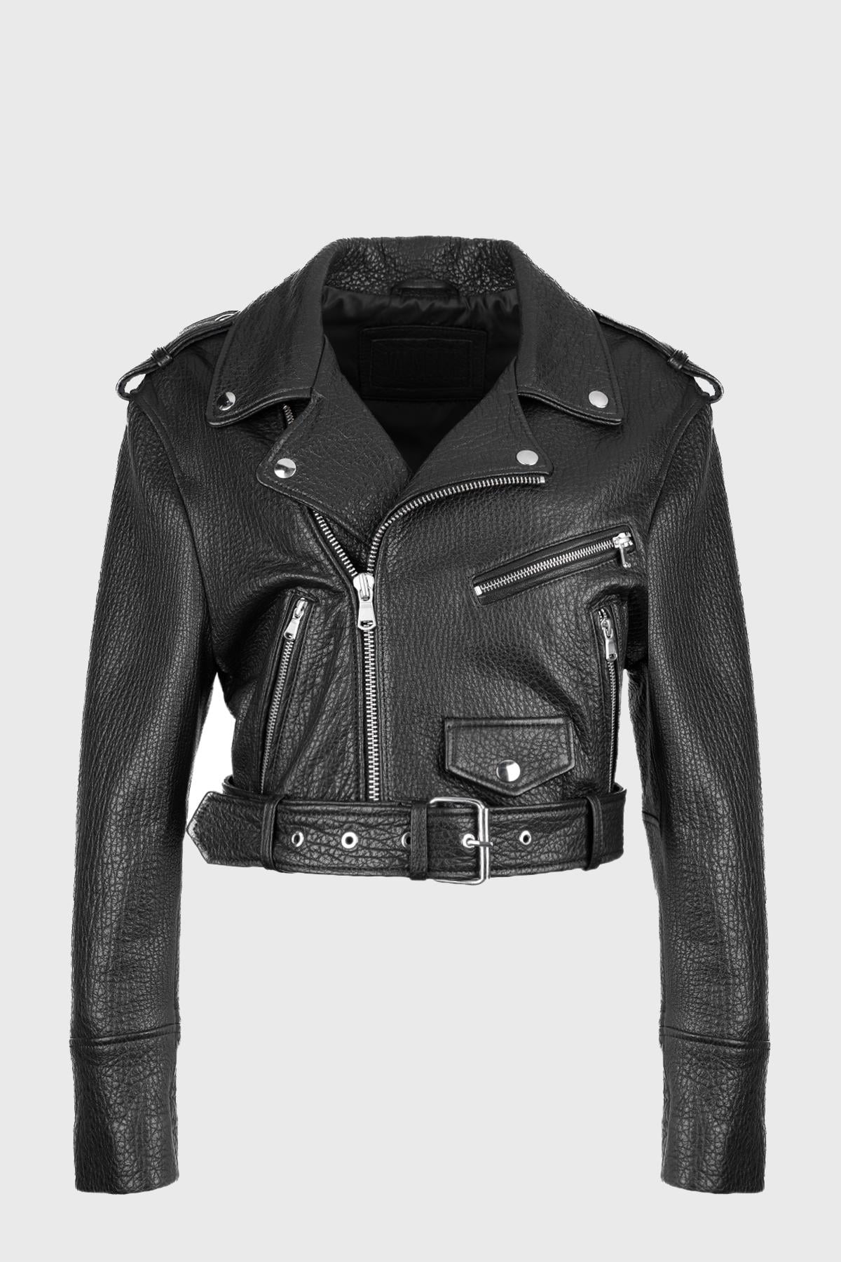  Valmenti Kadın Siyah Hakiki Deri Deri Mont