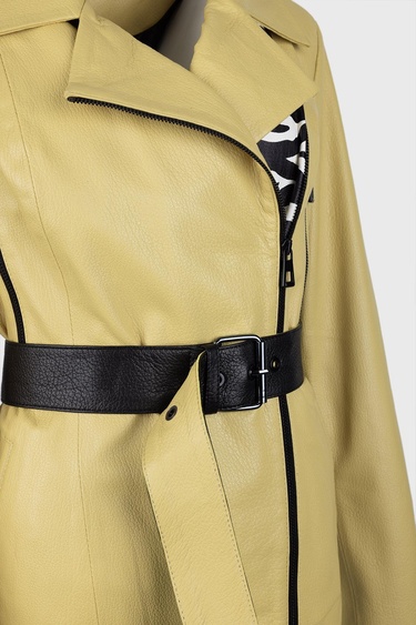  Valmenti Kadın Sarı Hakiki Deri Deri Mont