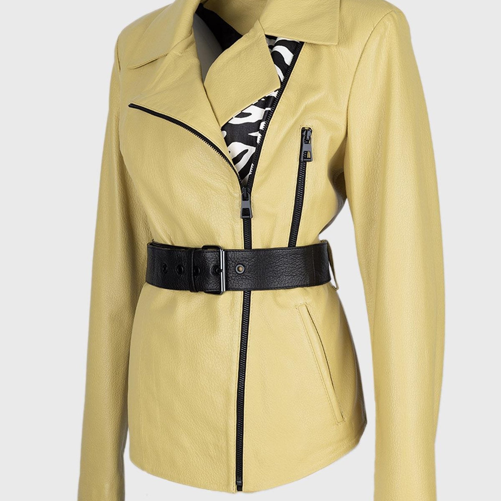 Valmenti Kadın Sarı Hakiki Deri Deri Mont