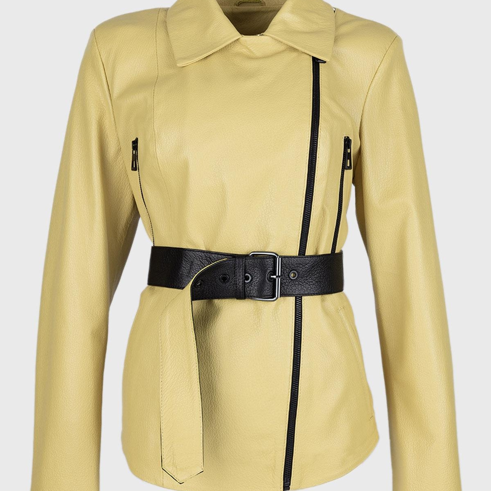 Valmenti Kadın Sarı Hakiki Deri Deri Mont