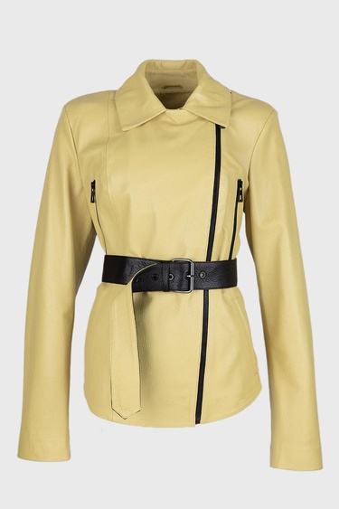  Valmenti Kadın Sarı Hakiki Deri Deri Mont