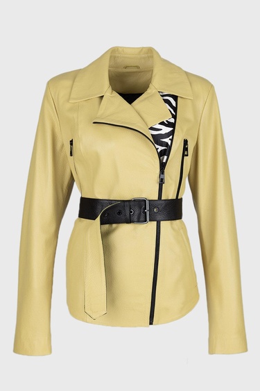  Valmenti Kadın Sarı Hakiki Deri Deri Mont