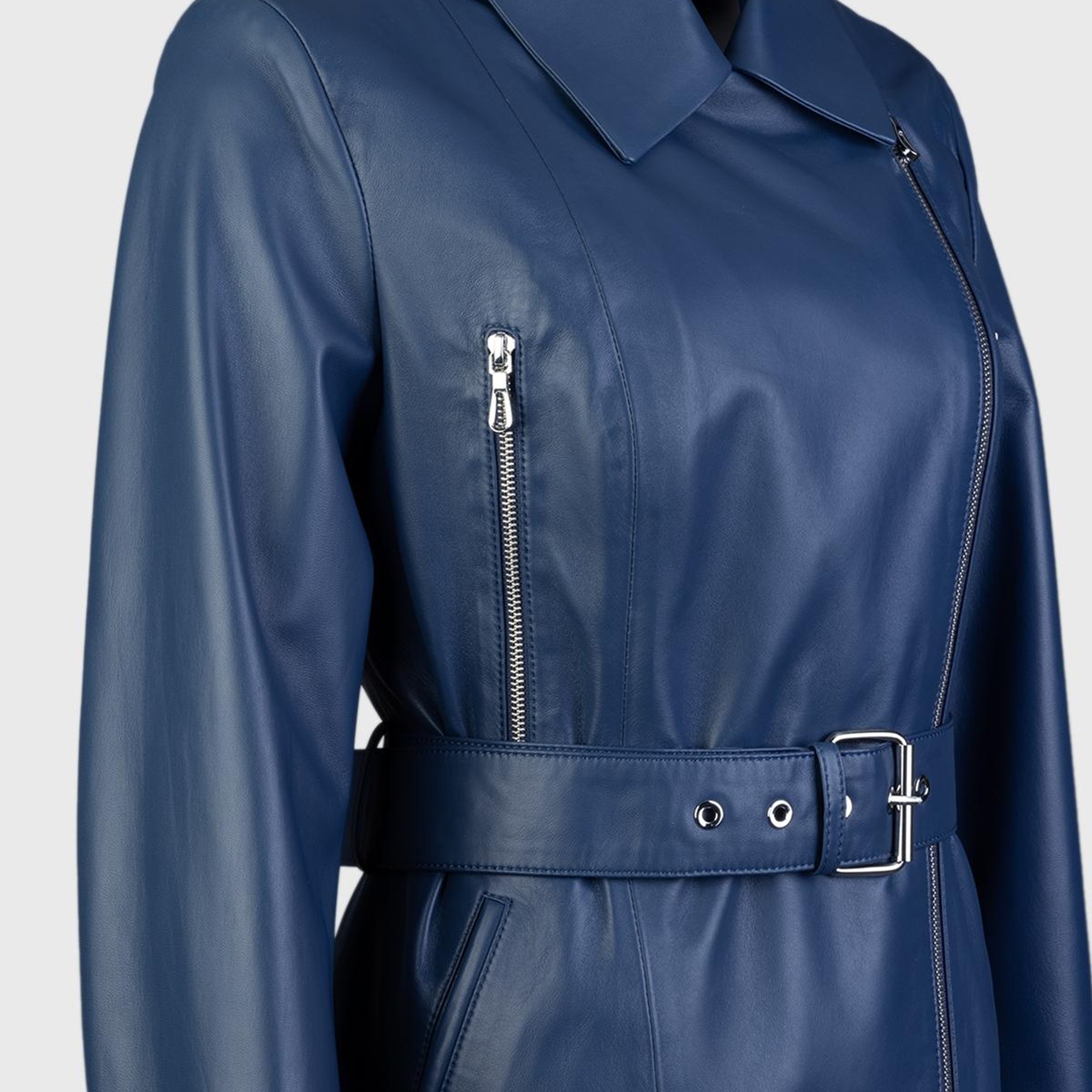 Valmenti Kadın Mavi Hakiki Deri Deri Mont