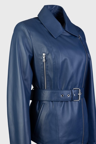  Valmenti Kadın Mavi Hakiki Deri Deri Mont