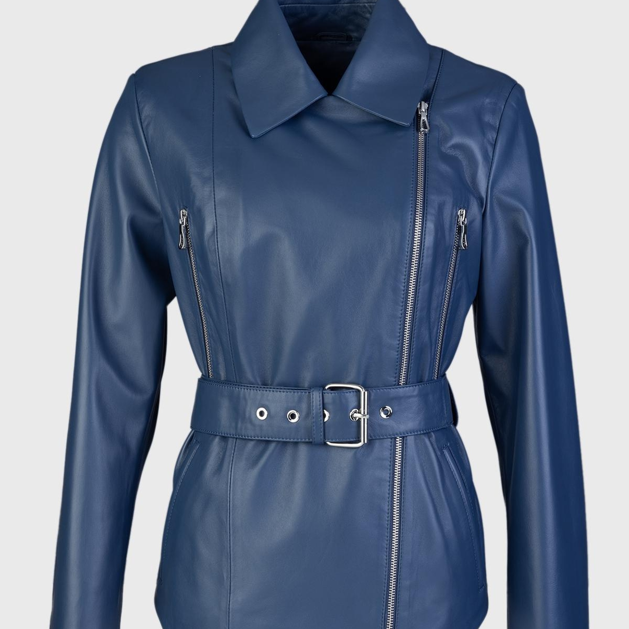 Valmenti Kadın Mavi Hakiki Deri Deri Mont