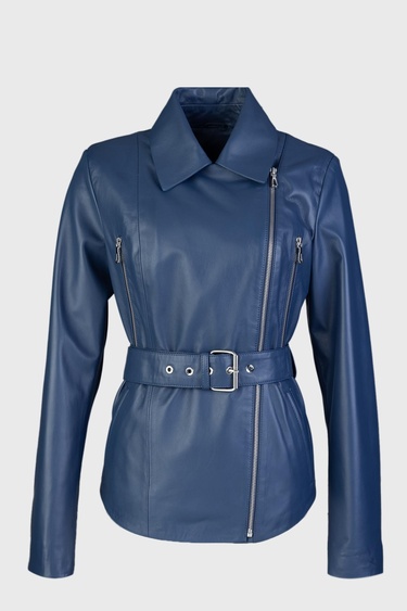  Valmenti Kadın Mavi Hakiki Deri Deri Mont