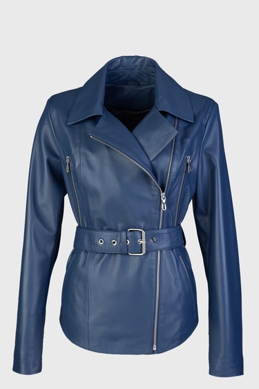  Valmenti Kadın Mavi Hakiki Deri Deri Mont