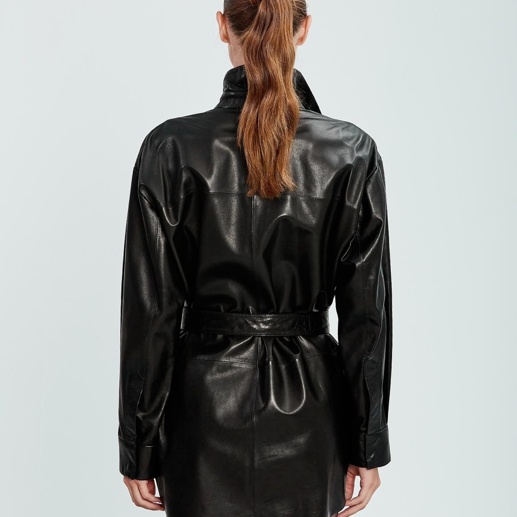 Valmenti Kadın Siyah Hakiki Deri Deri Gömlek