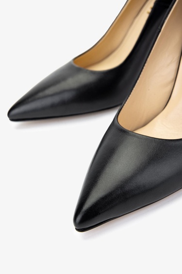  Valmenti Kadın Hakiki Deri Siyah Deri Topuklu Ayakkabı