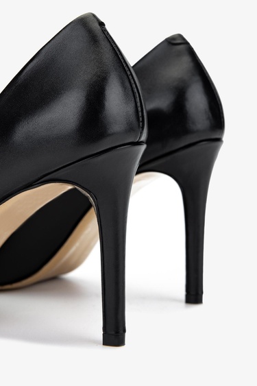  Valmenti Kadın Hakiki Deri Siyah Deri Topuklu Ayakkabı